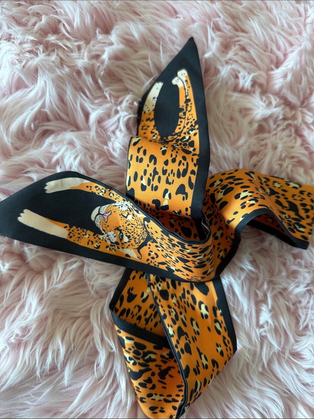 Leopard Print Hair Scarf - bag charm Orange